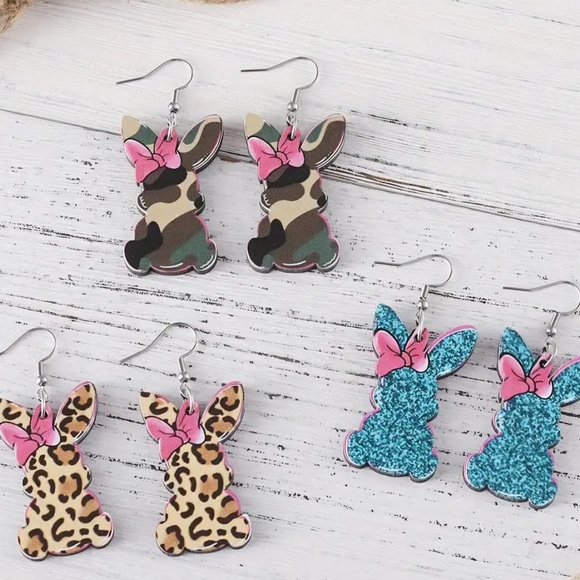 Fashion bunny print earrings-brand new. Leopard Print-ONLY SET LEFT - Picture 2 of 7